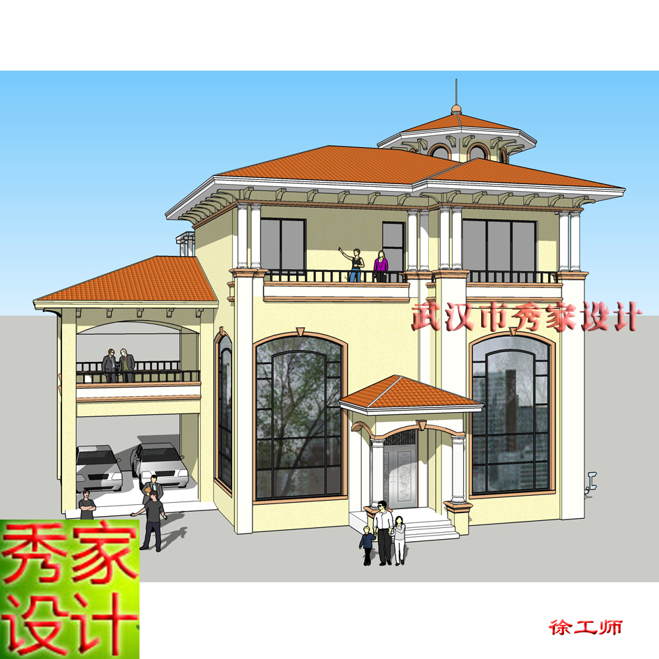 农村自建房屋别墅建筑设计cad图纸3d模型外观造型效果