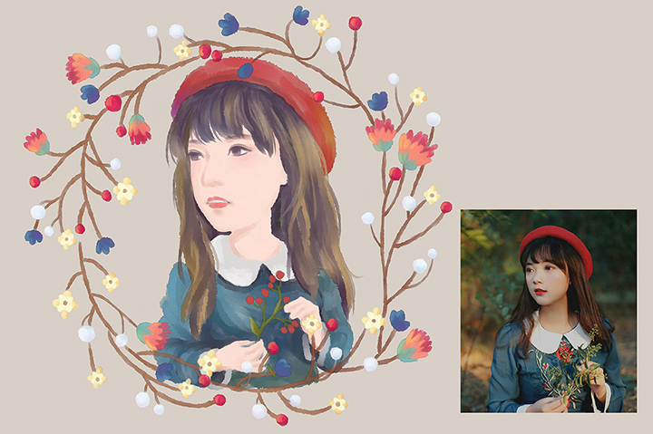 森系水彩人物插画