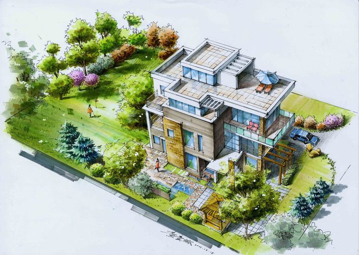 建筑设计 别墅设计 自建房效果图施工图水电图cad图纸