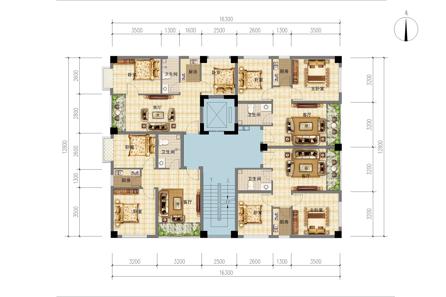 别墅自建房住宅建筑平面布局户型cad图彩平图设计