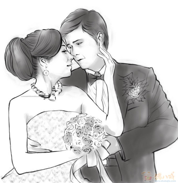 婚纱照绘素描图