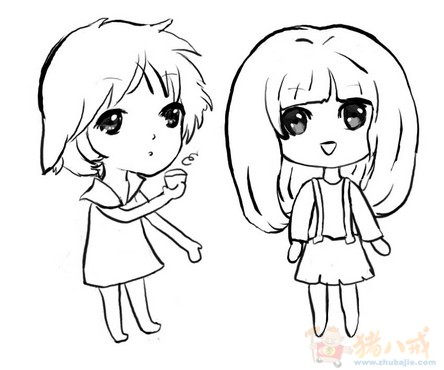 两个女生图象的简笔画