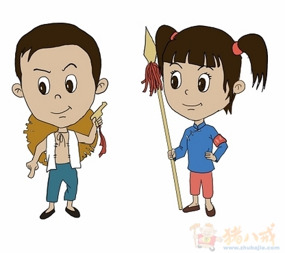 一男,一女二个儿童团卡通人物