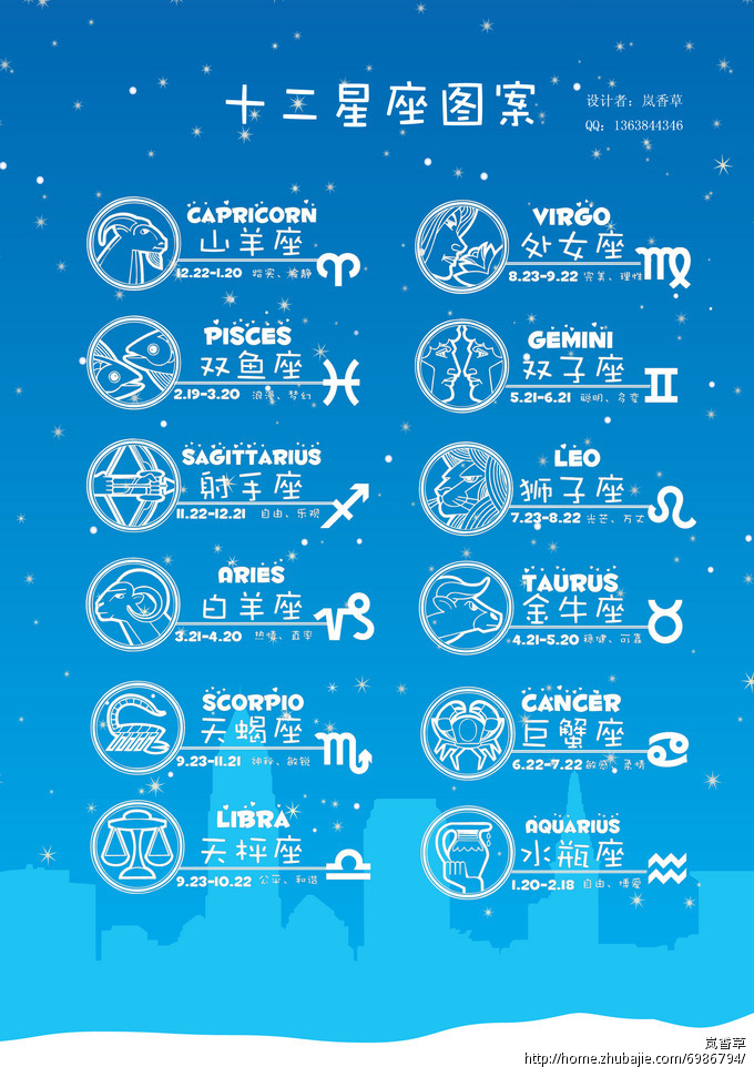 十二星座; 手环烫金图案设计12生肖12星座_急_3天必选稿;  星座