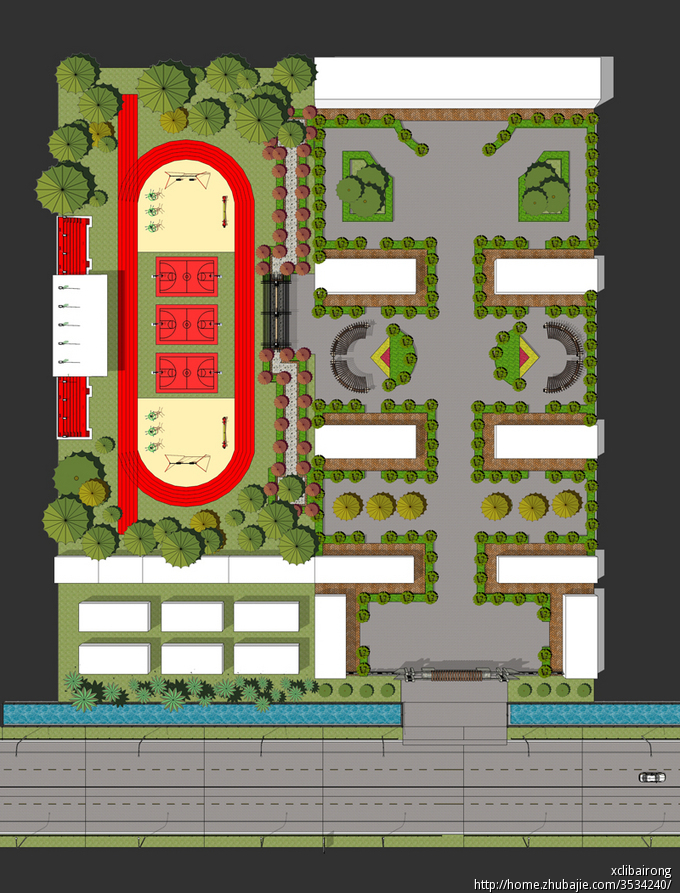 小学校园<em>硬化</em>绿化设计<em>效果图</em>-景观设计-猪八戒