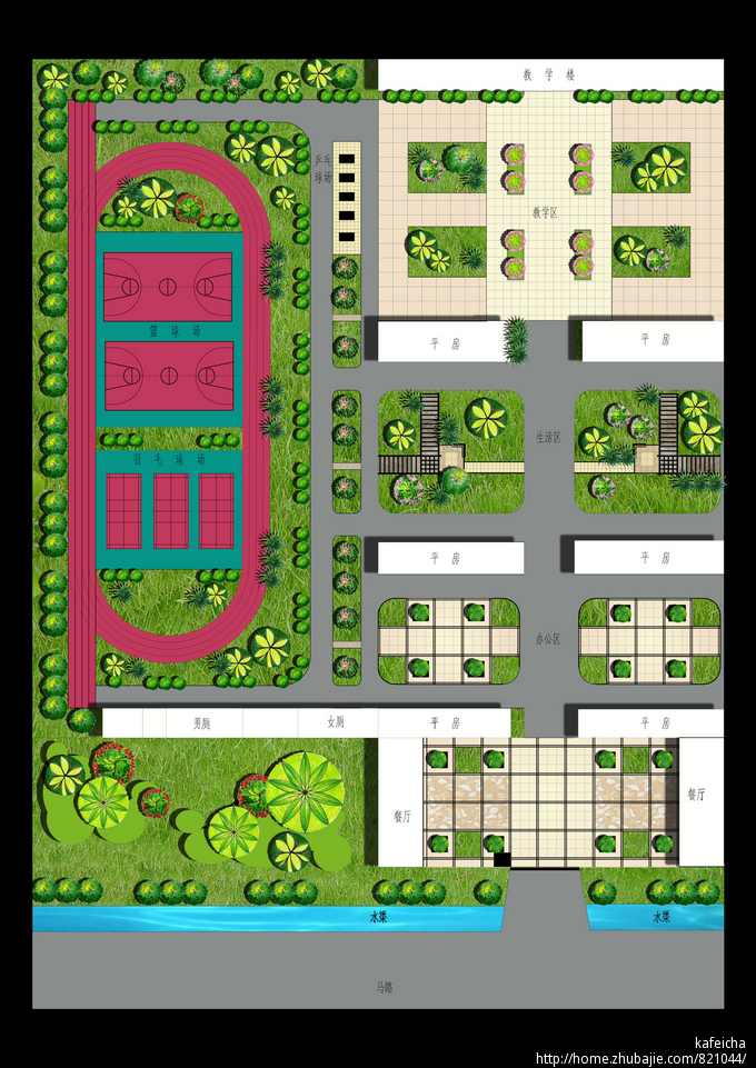 小学校园<em>硬化</em>绿化设计<em>效果图</em>-景观设计-猪八戒