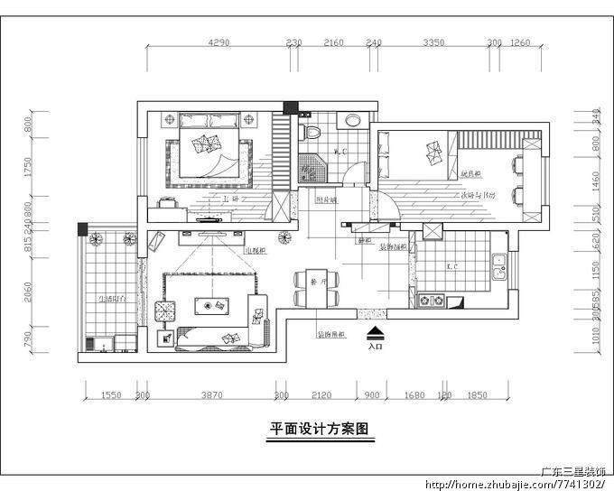 90平米新房平面图方案设计(有cad图) 广东三星装饰 投标-猪八戒网