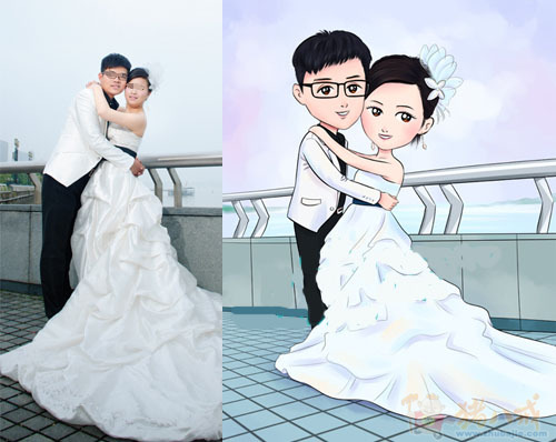 急(按<em>照片</em>)<em>设计</em>婚礼用情侣Q版卡通人物-卡通形