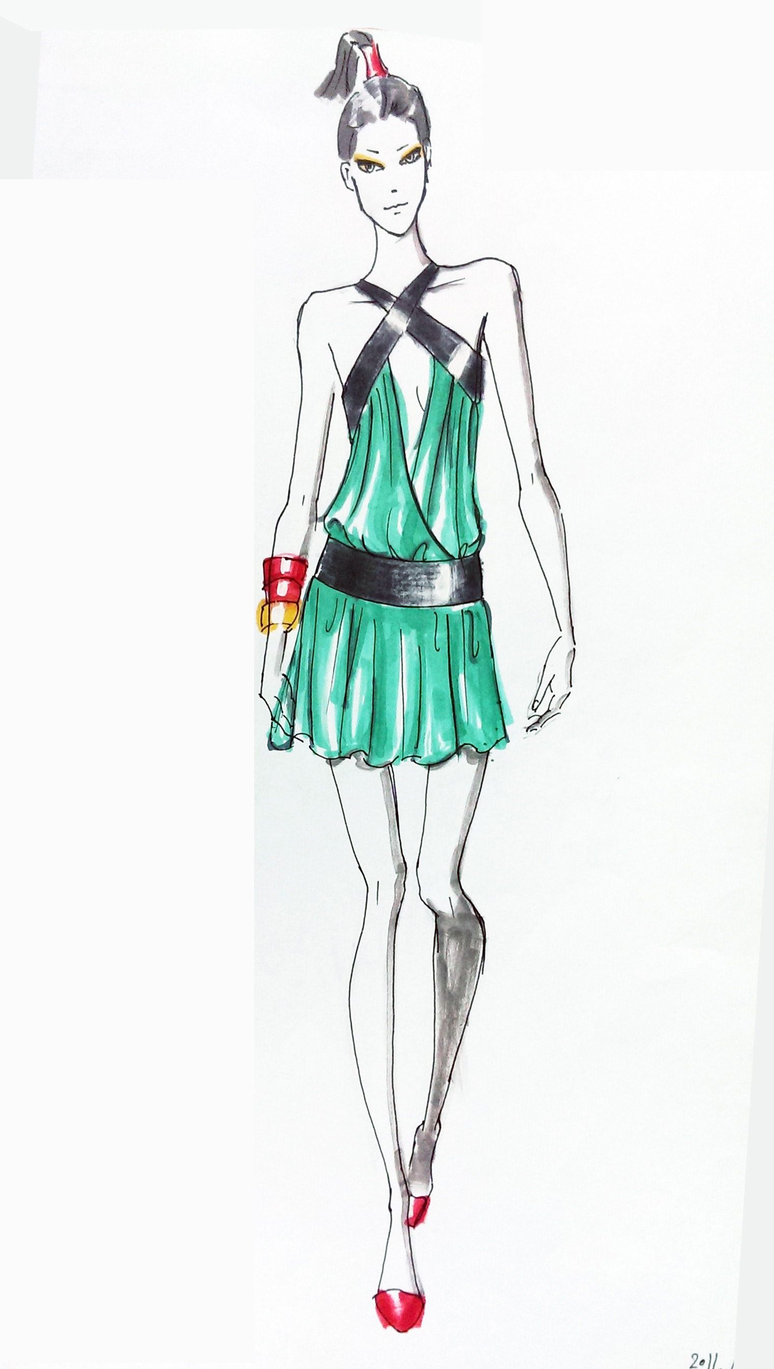 手绘时装 画简约时尚风格 马克笔效果