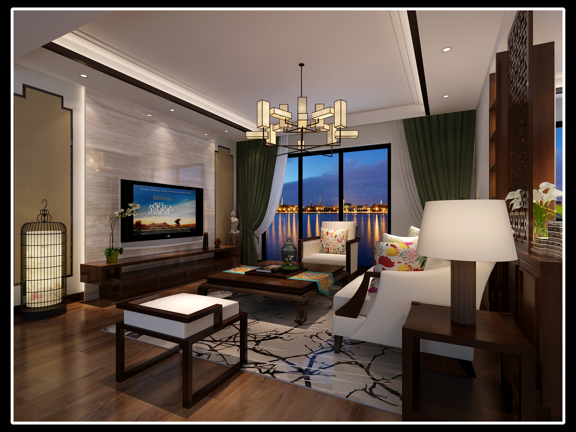 新中式风格 新房装修设计 家装设计 3d效果图