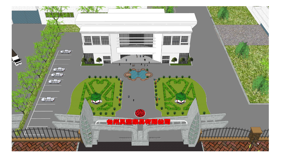 工廠辦公樓前門廳廣場園林景觀設計及工廠規劃效果圖