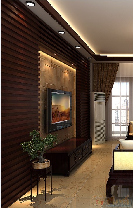 木条设计客厅电视背景墙