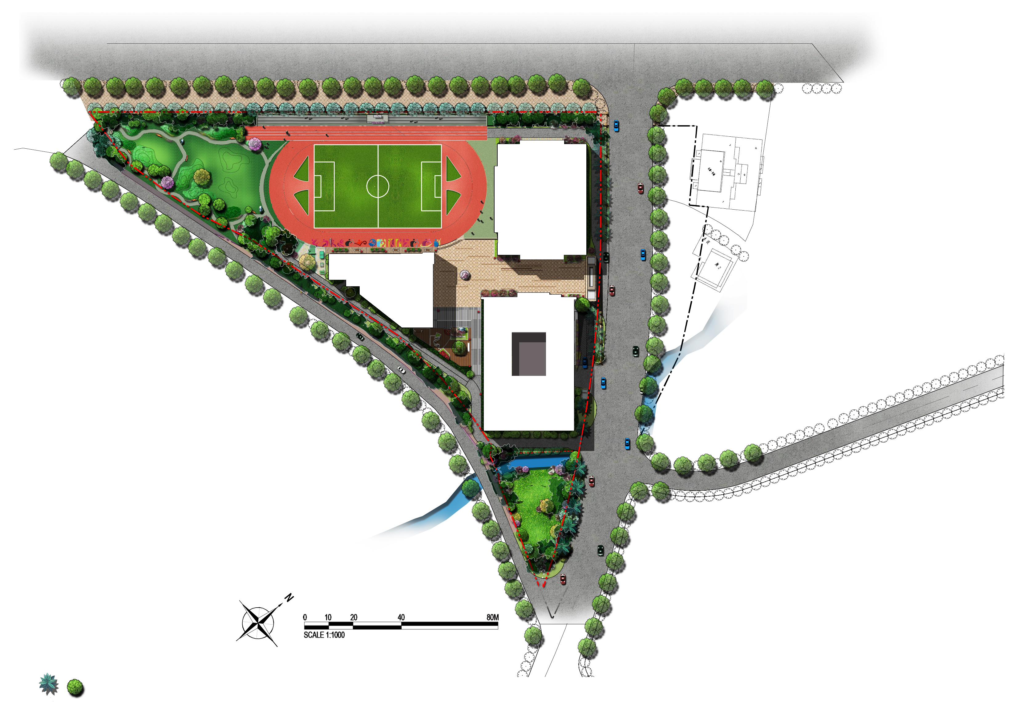 小学校园景观总图设计cad描图 300-住宅建筑-规划建筑 -猪八戒网